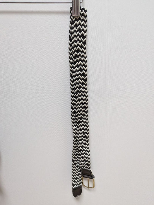 Black/White Braided Belt with Silver Buckle