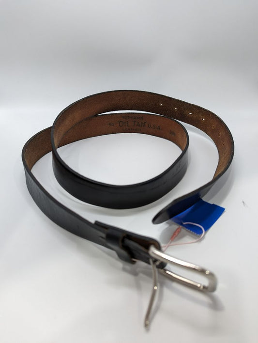 Top Grain Black Leather Belt with Silver Buckle