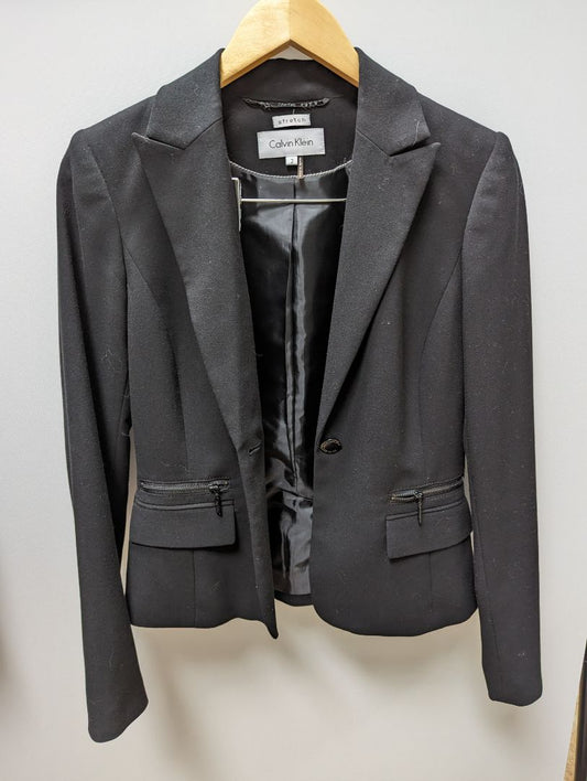 Calvin Klein Black Blazer with Zippers and Skirt Suit Set