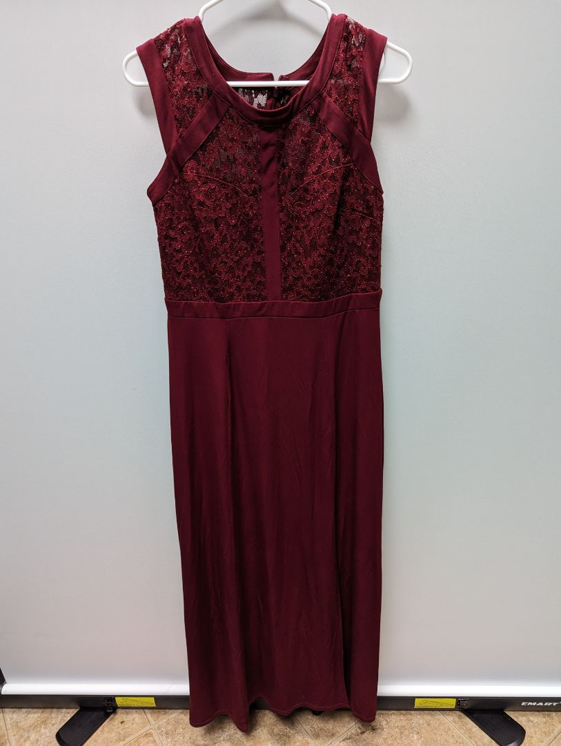 Enfocus Studio Red Lace Neck Maxi Formal Dress