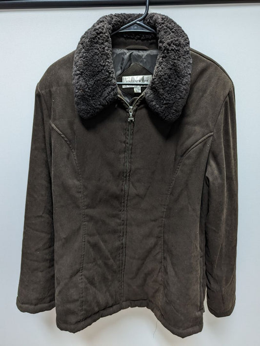 Jones New York Brown Cold Weather Jacket with Faux Fur Collar