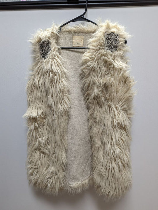 Zara Knit Taupe Embellished Faux Fur Long Vest