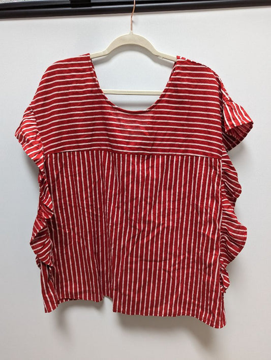 Eloquii Red and White Striped Cap Sleeve Blouse