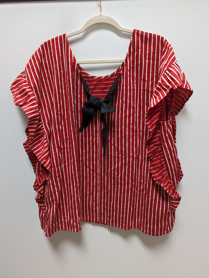 Eloquii Red and White Striped Cap Sleeve Blouse