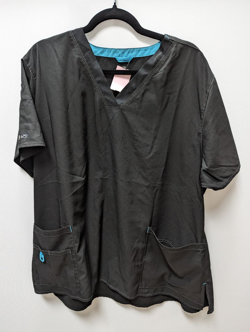 Carhartt Black and Teal Blue V-Neck Scrub Top