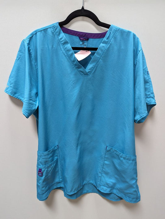 Carhartt Teal Blue and Purple V-Neck Scrub Top