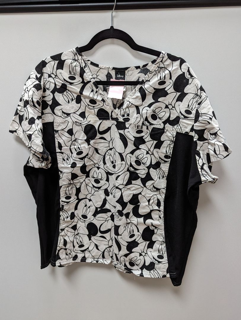 Disney Black/White Minnie Knit Panel Cotton Scrub Top