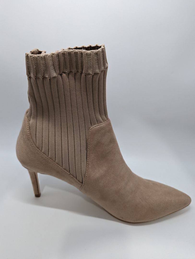 Zara Basic Nude Suede Textured Knit Ankle Boots