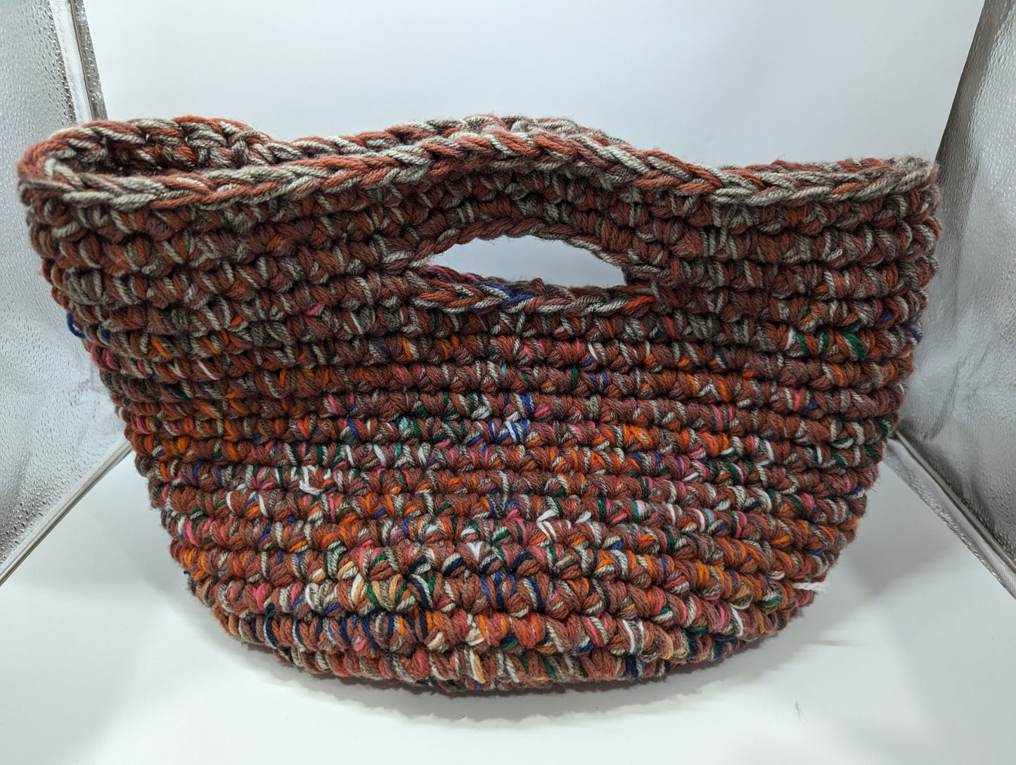 Thomson Handmade Crochet Medium Red and Grey Tote Basket