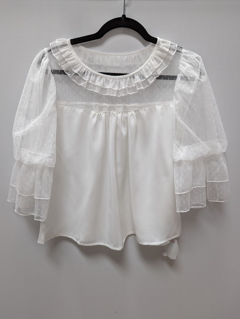 Triania White Long Sleeve Ruffled Mesh Blouse – Recycled Threads