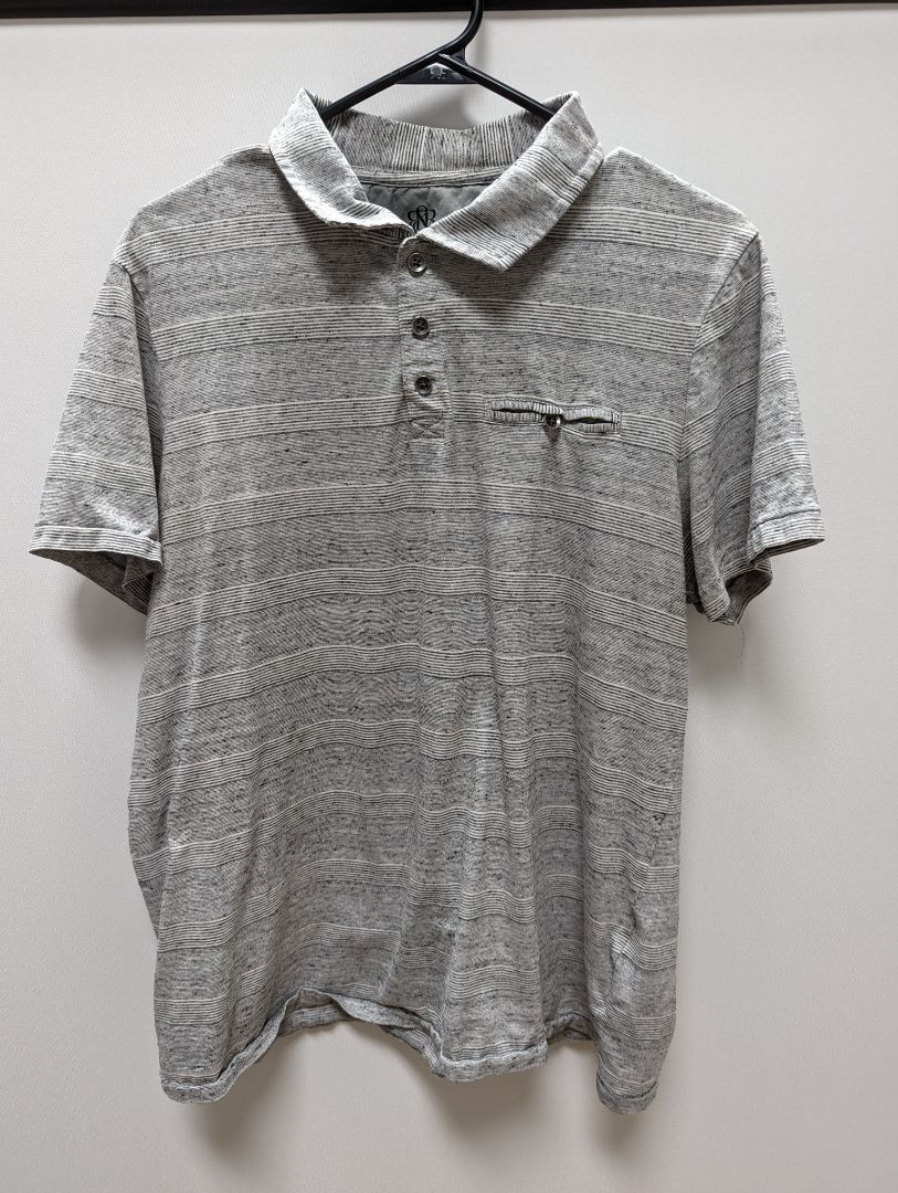 Rock & Republic Grey Striped Short Sleeve Polo Shirt