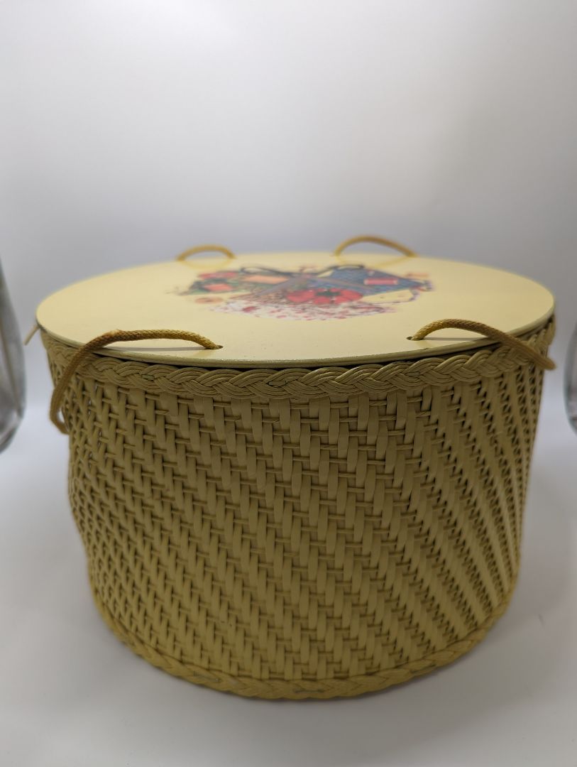 Yellow Vintage Basket Sewing Kit with Accessories