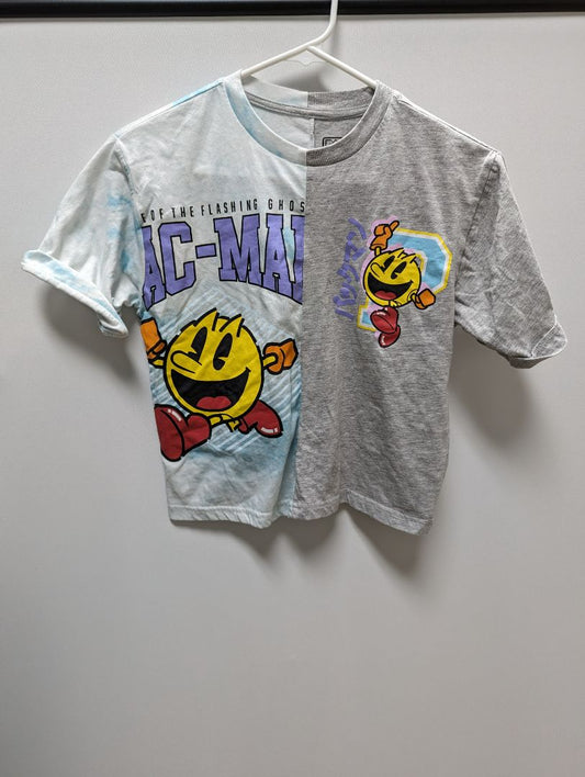 PAC-MAN Grey/Blue Split Graphic Cropped Tee