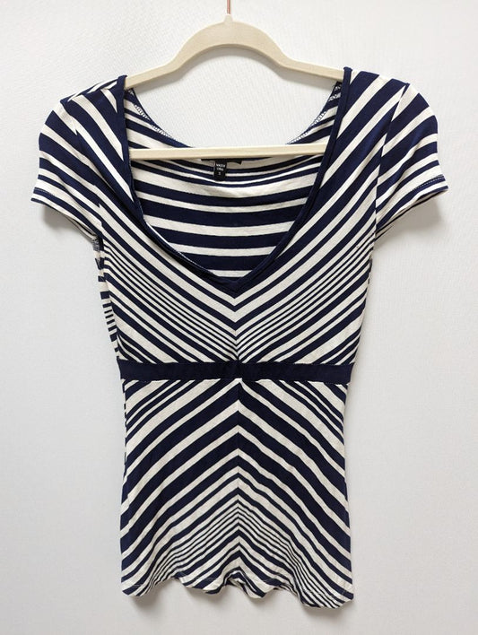 Bebe Navy/White Striped Babydoll Blouse