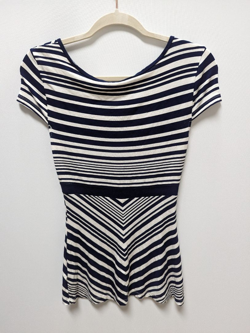 Bebe Navy/White Striped Babydoll Blouse