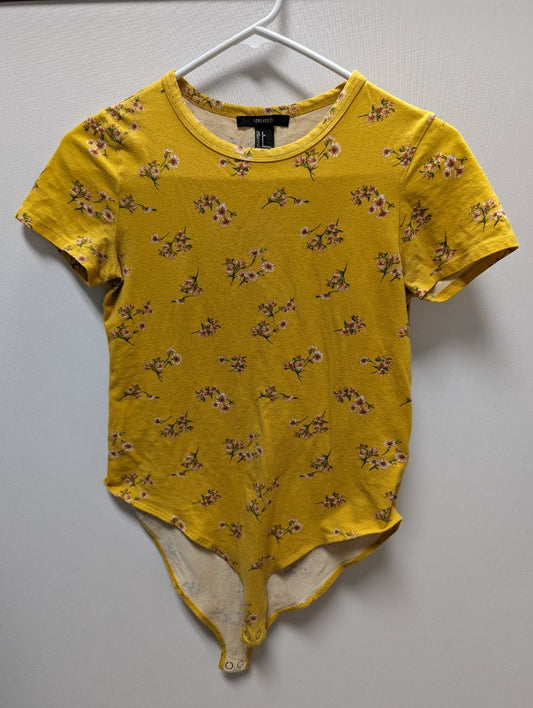 Forever 21 Yellow Floral Knit Bodysuit