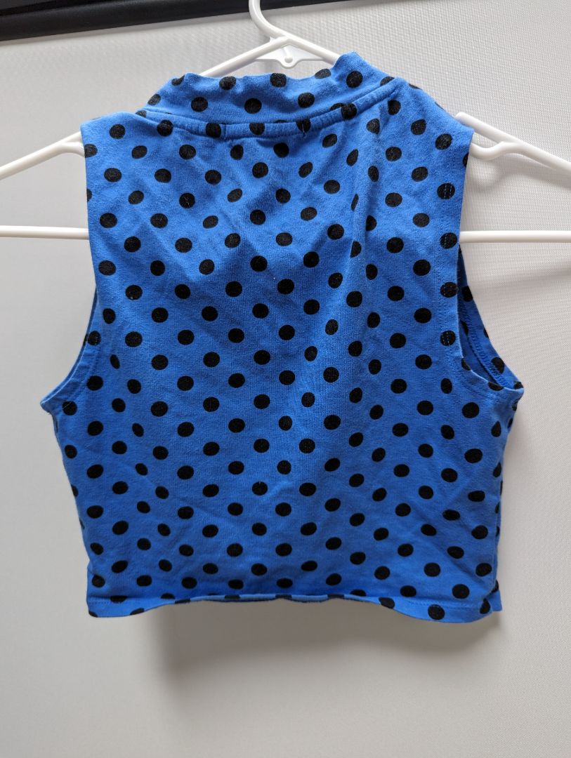 Forever 21 Blue/Black Polka Dot Cropped Sleeveless Turtleneck