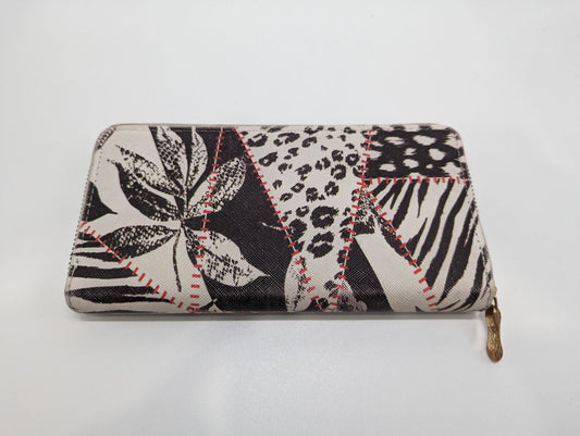 Black/White/Red Stitched Patterned Zippered Wallet