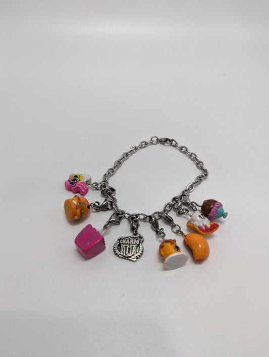 Food Themed Silver Metal Charm Bracelet