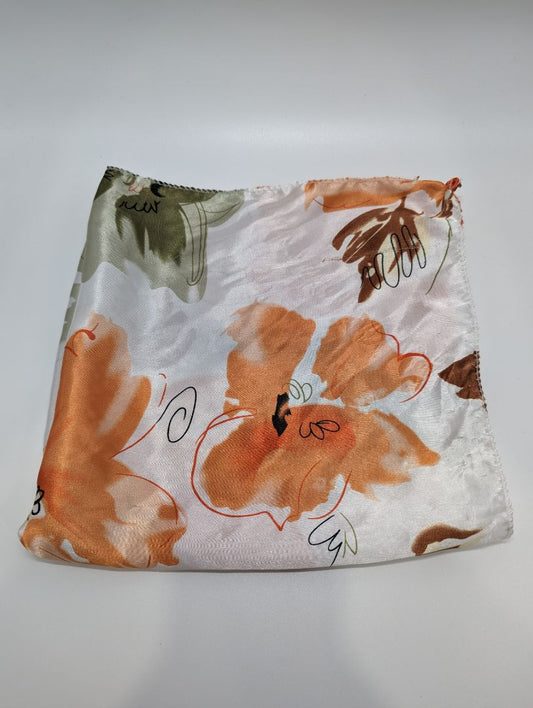 Ivory/Orange Floral Square Scarf