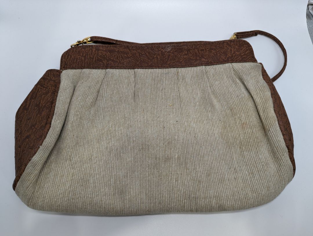 magnum Beige Leather Woven Crossbody Purse