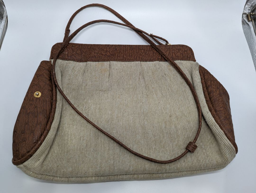 magnum Beige Leather Woven Crossbody Purse