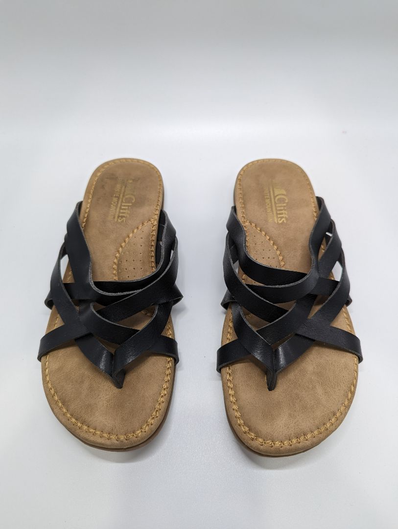 Cliffs by White Mountain Black Leather Strappy Sandal