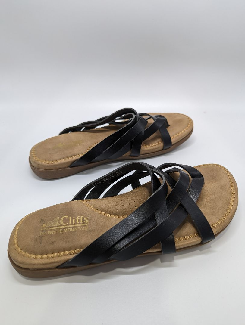 Cliffs by White Mountain Black Leather Strappy Sandal