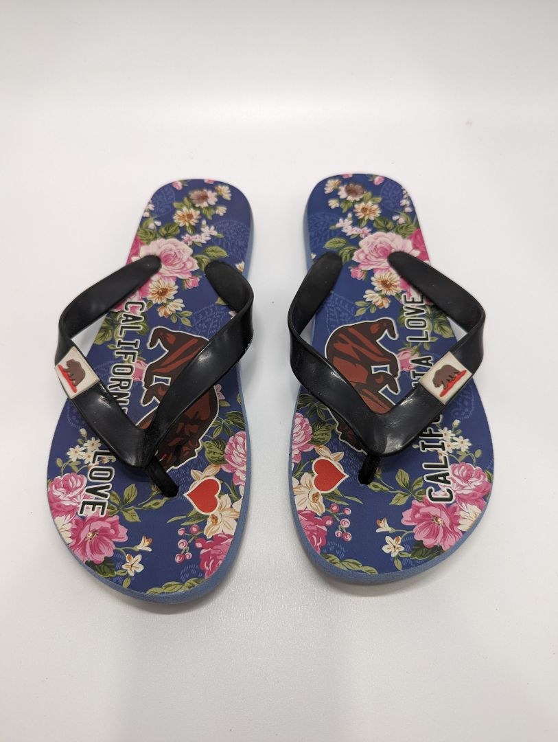 California Love Blue Bear Graphic Floral Flip Flop