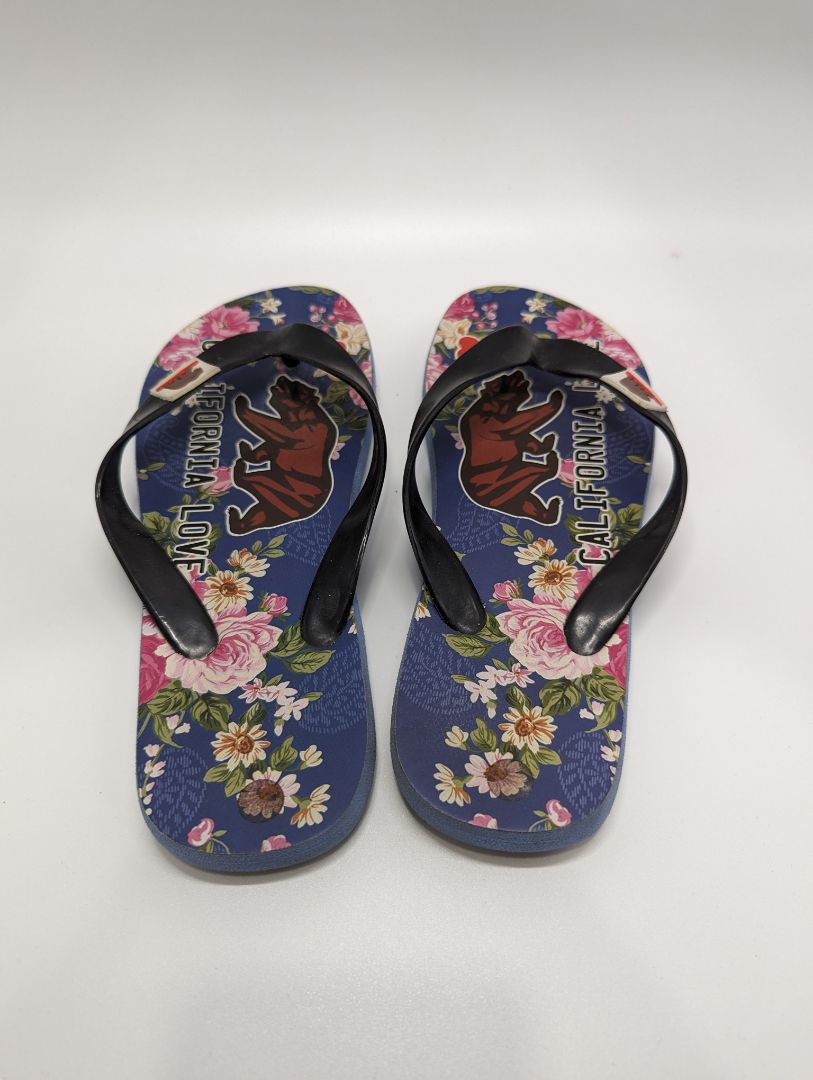 California Love Blue Bear Graphic Floral Flip Flop