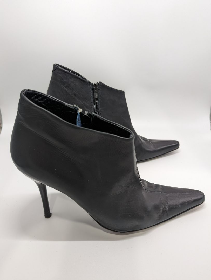 Bebe Black Leather Bootie Heels