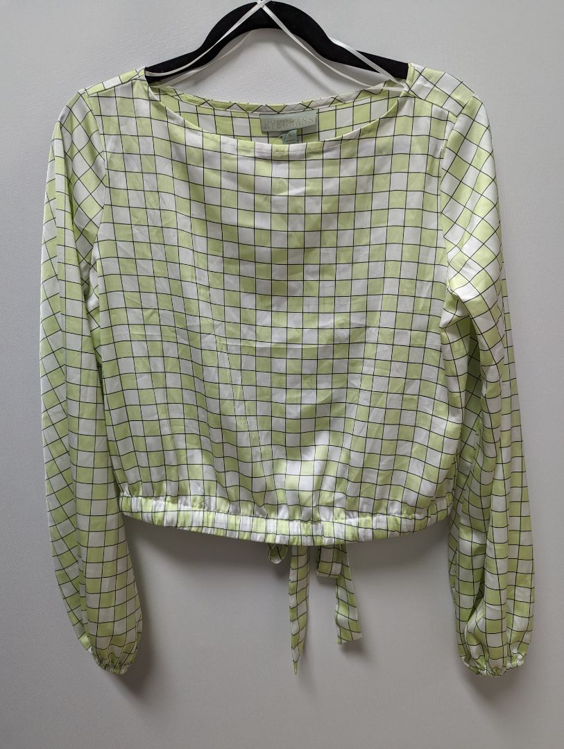 RYEGRASS Green/Ivory Plaid Tie Waist Blouse