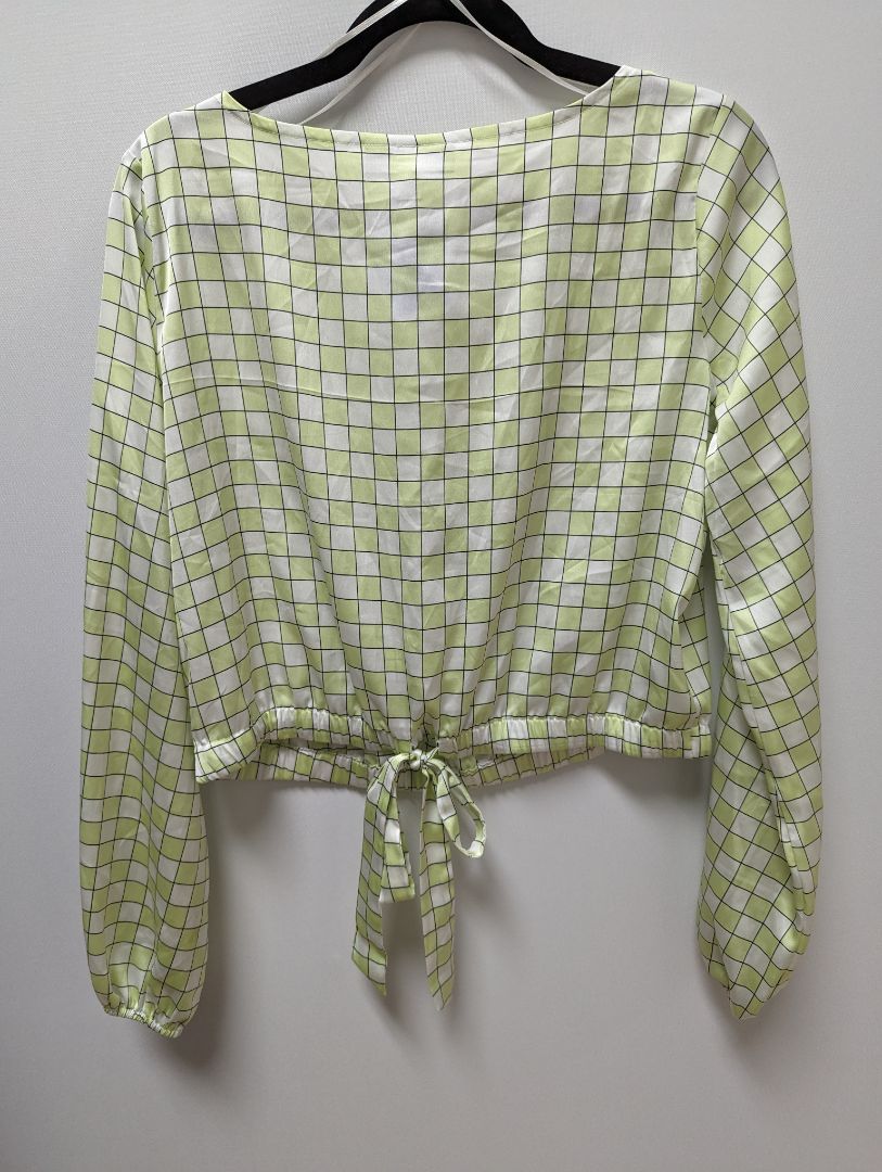 RYEGRASS Green/Ivory Plaid Tie Waist Blouse