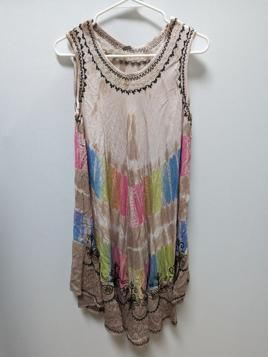 Tan and Multicolor Tie Dye Sheath Dress