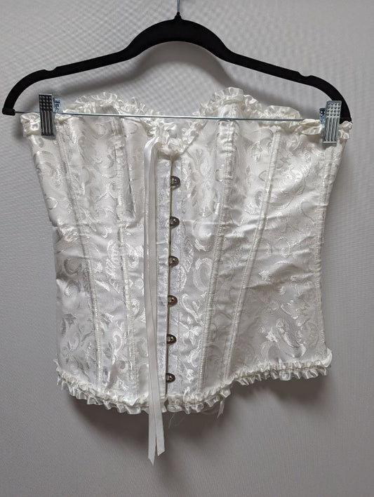 White Ruffle Trimmed Embroidered Corset