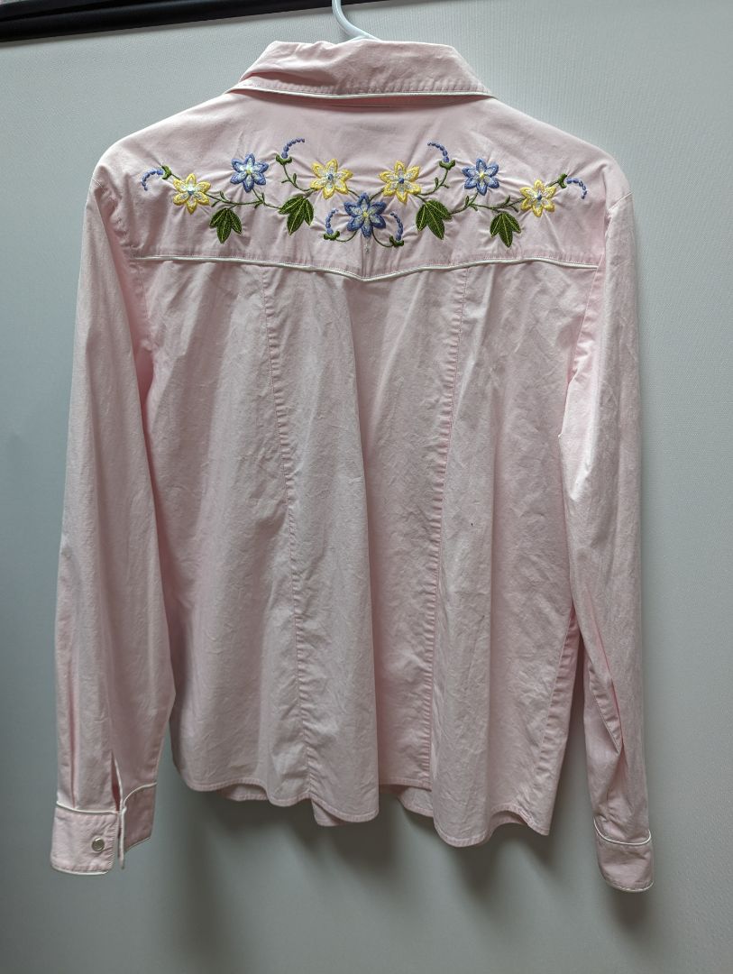 Susan Graver Pink Embroidered Button Up Blouse