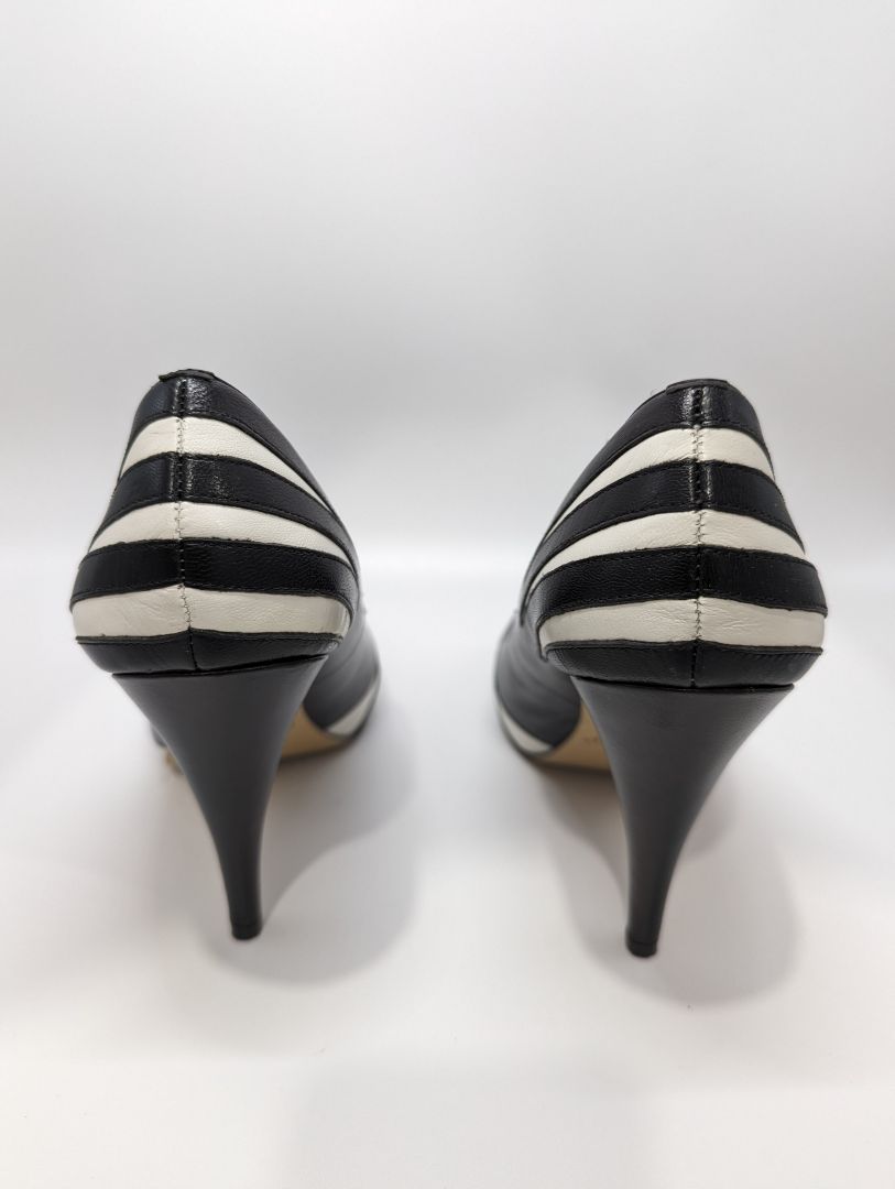 White House Black Market Black/White "Daughtry" Striped Heels