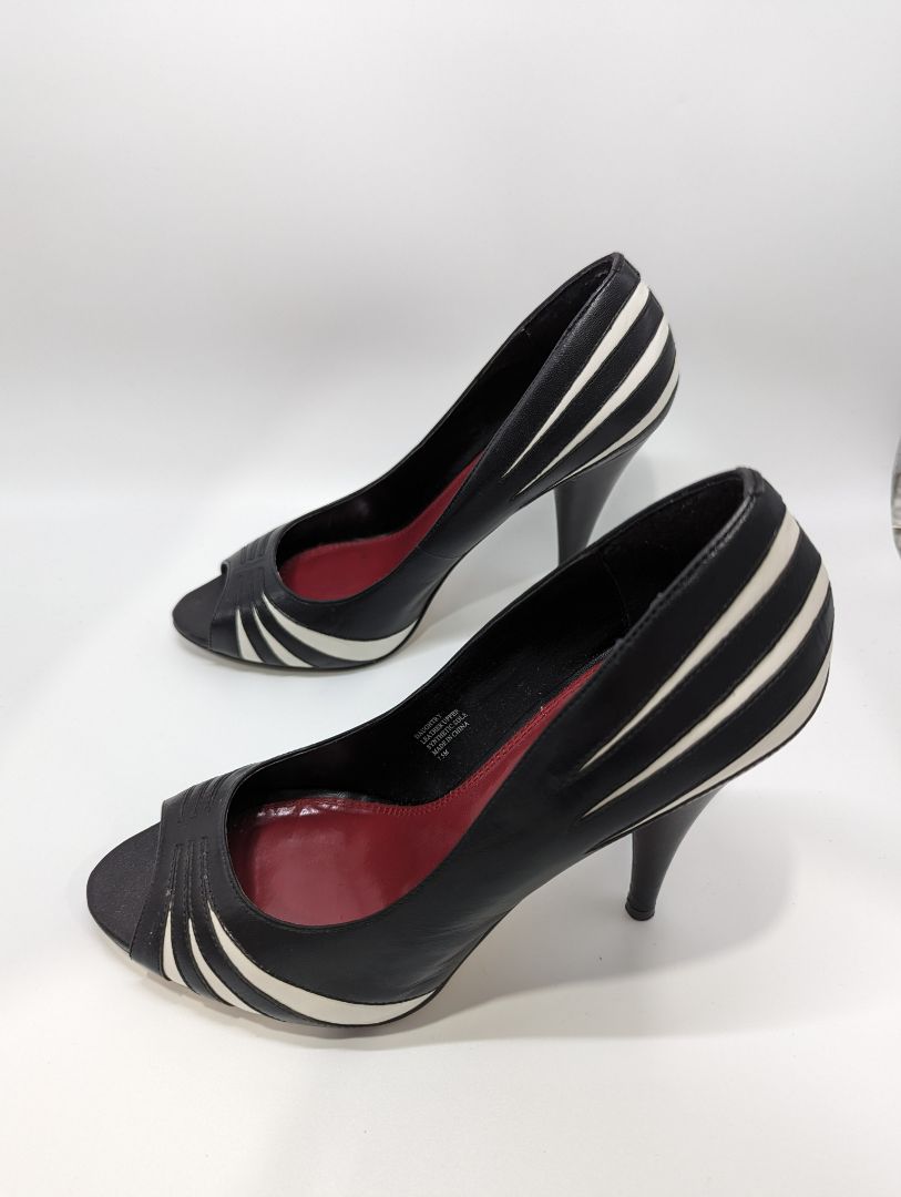 White House Black Market Black/White "Daughtry" Striped Heels