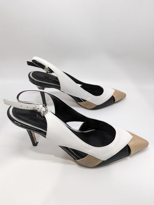 White House Black Market Black/White/Nude Colorblock Heels