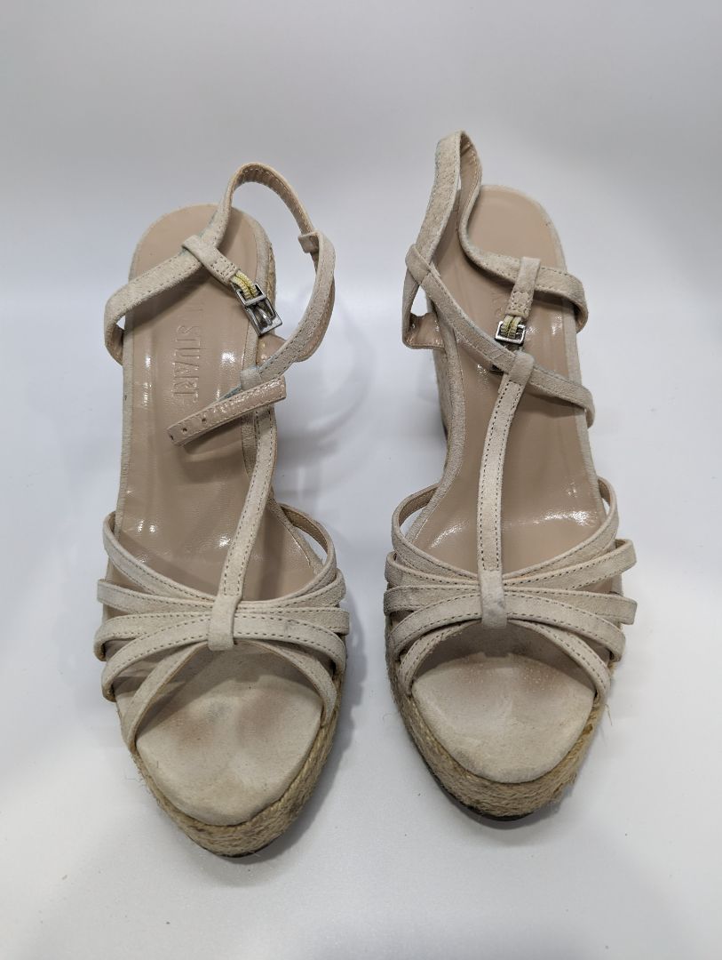 Colin Stuart Light Beige Strappy Wedges