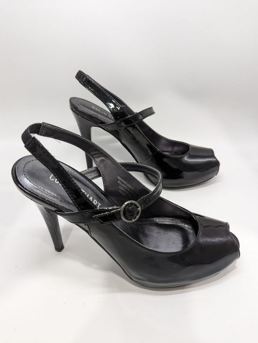 Colin Stuart Black Leather Peep Toe Heels