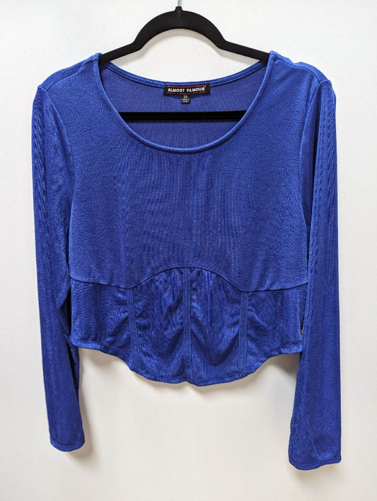 Almost Famous Blue Textured Faux-Corset Blouse