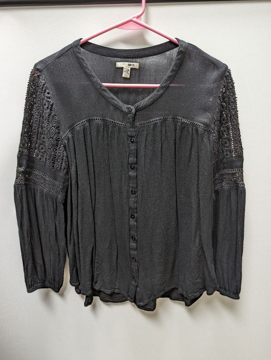 Amuse Society Black Linen Peasant Blouse