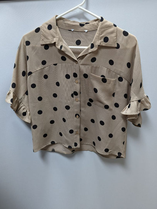 Light Brown/Black Polka Dot Cropped Blouse