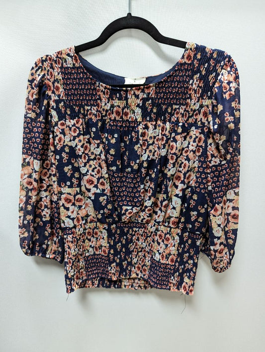 EMBER Navy/Pink Floral Ruched Blouse