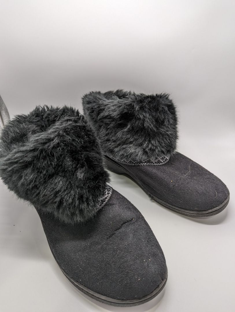 isotoner Black Faux Fur Suede Slipper Boots