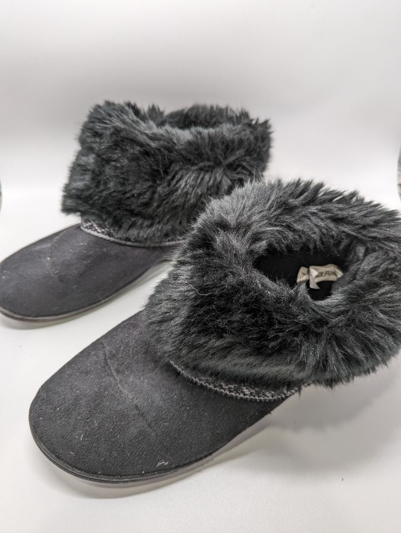 isotoner Black Faux Fur Suede Slipper Boots