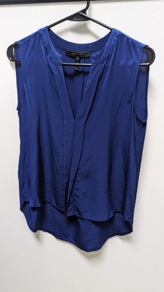 BCBGMAXAZRIA Dark Blue Silk Sleeveless Blouse