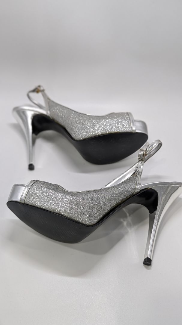 Guess Silver Glitter Sling Heels