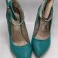 Liliana Teal Blue Gold Ankle Strap Heels